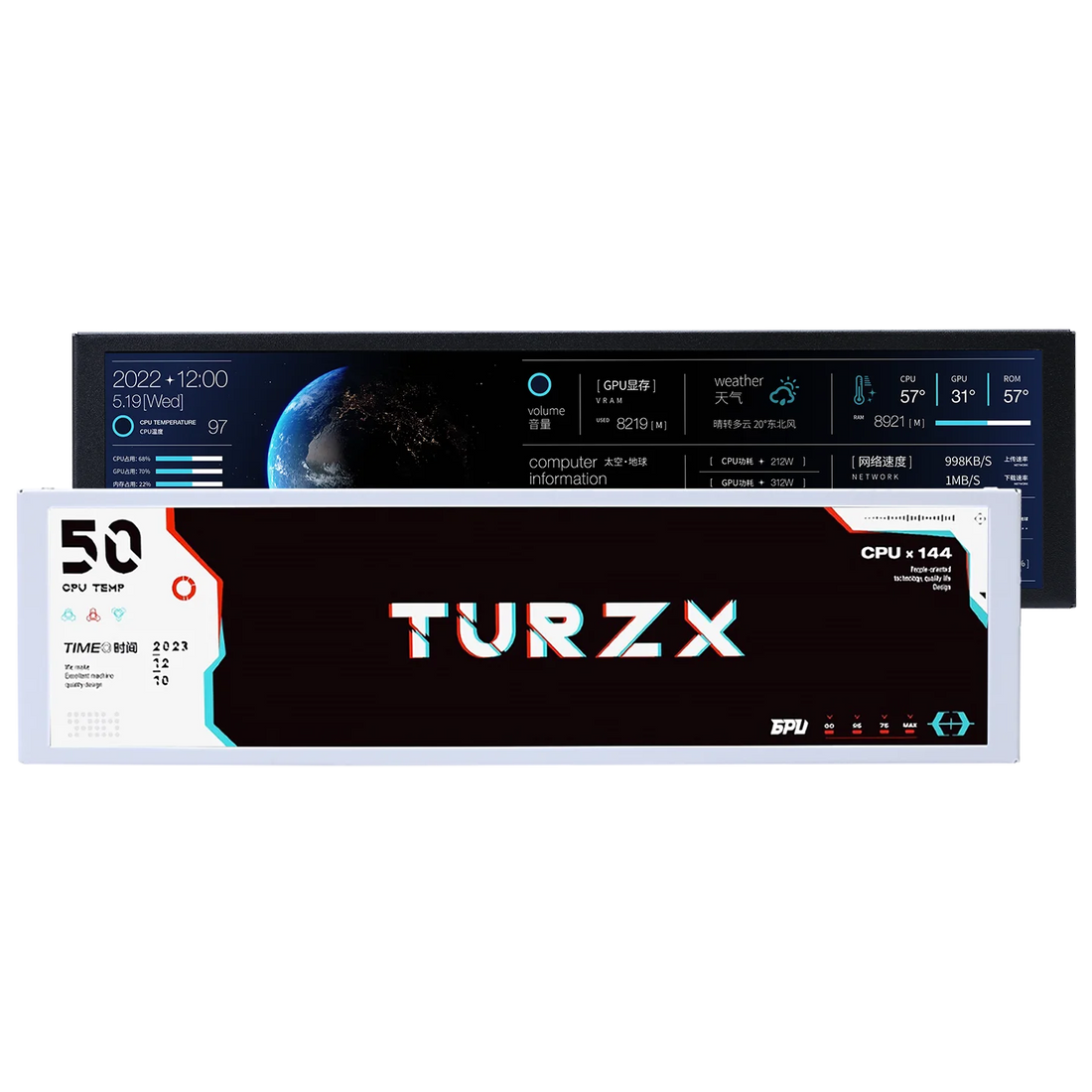 TURZX 9.2 Inch USB Secondary Screen 1920*462 IPS Smart Screen LCD CPU RAM HDD Weather Monitor Display No AIDA64
