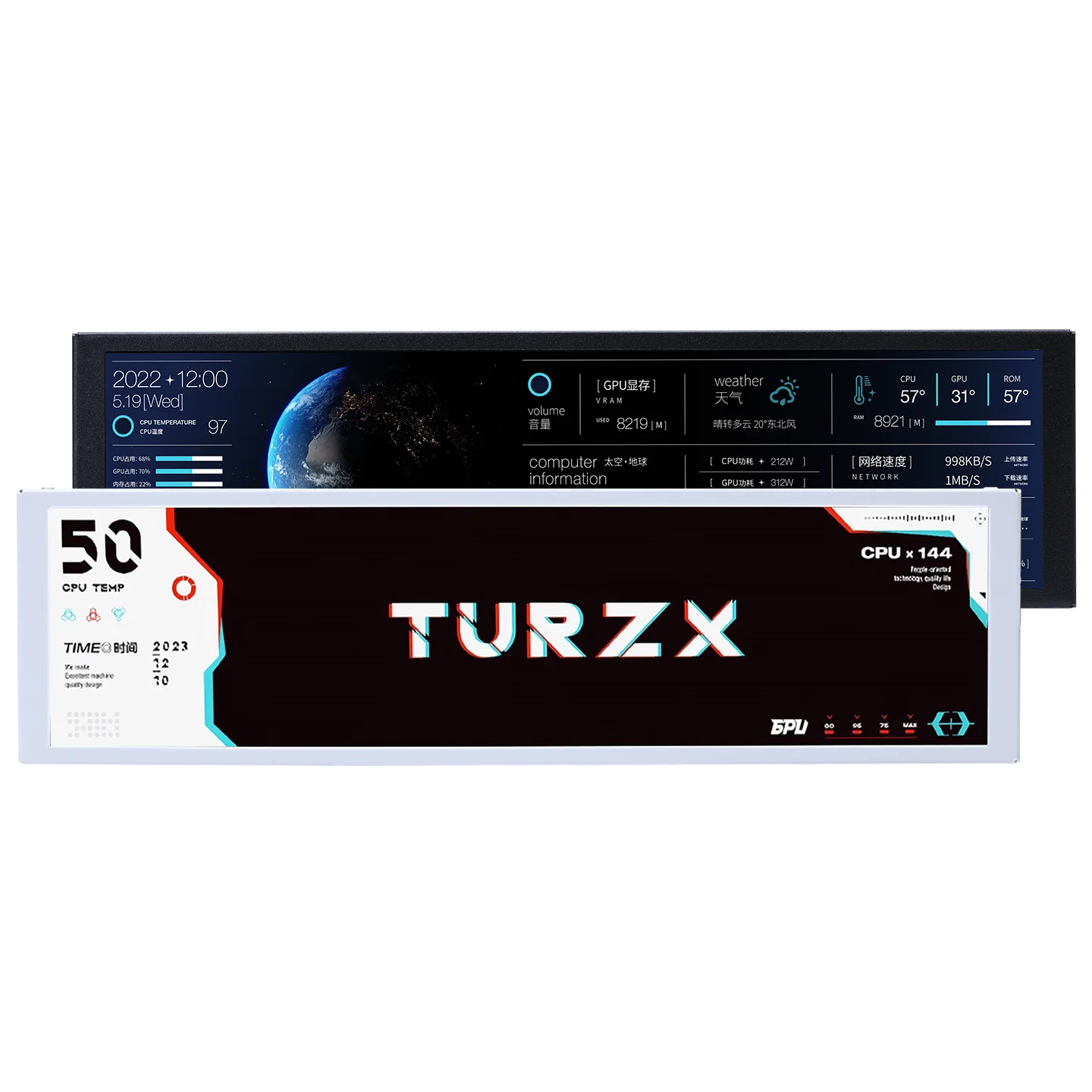 TURZX 9.2 Inch USB Secondary Screen 1920*462 IPS Smart Screen LCD CPU RAM HDD Weather Monitor Display No AIDA64