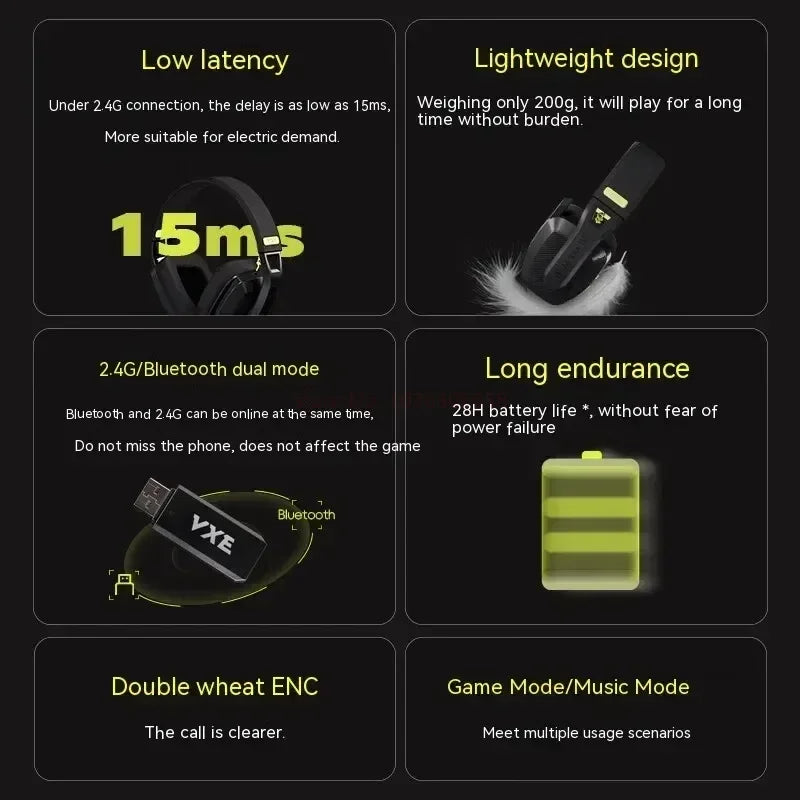 VGN VXE Siren V1 Gaming Headset Bluetooth 5.3/2.4g Dual-mode Lightweight Headphone With Microphone Computer Esports Headset Gift