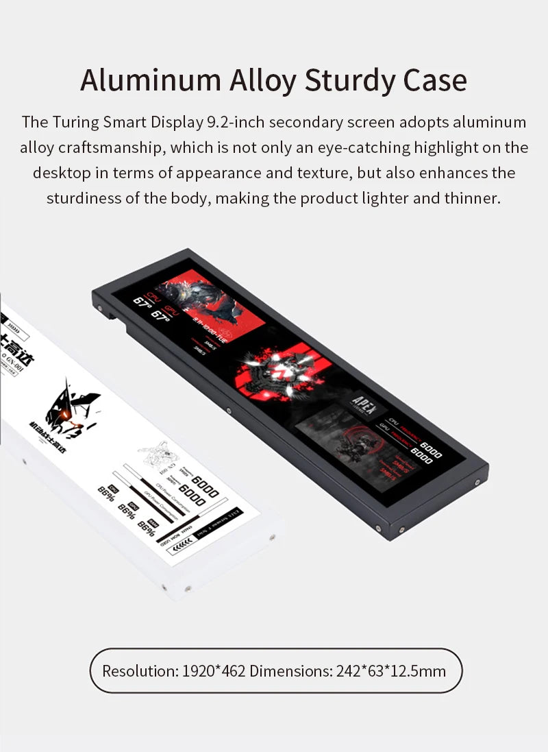 TURZX 9.2 Inch USB Secondary Screen 1920*462 IPS Smart Screen LCD CPU RAM HDD Weather Monitor Display No AIDA64
