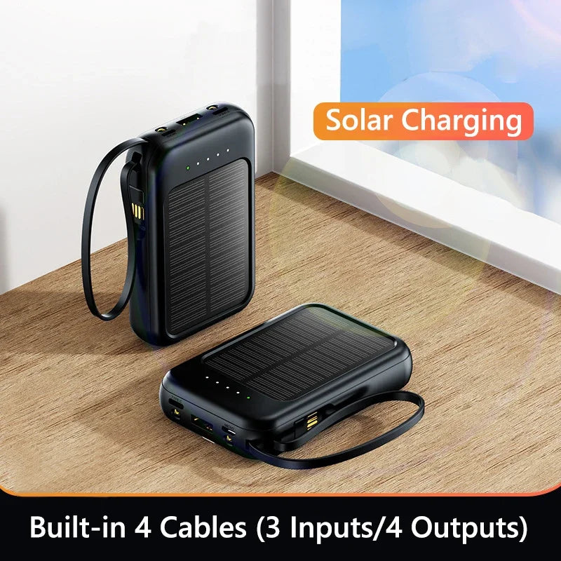 50000mAh Solar Power Bank Built Cables Solar Charger Poverbank 2 USB Port External Charger Mobile Phone Powerbank with LED Light