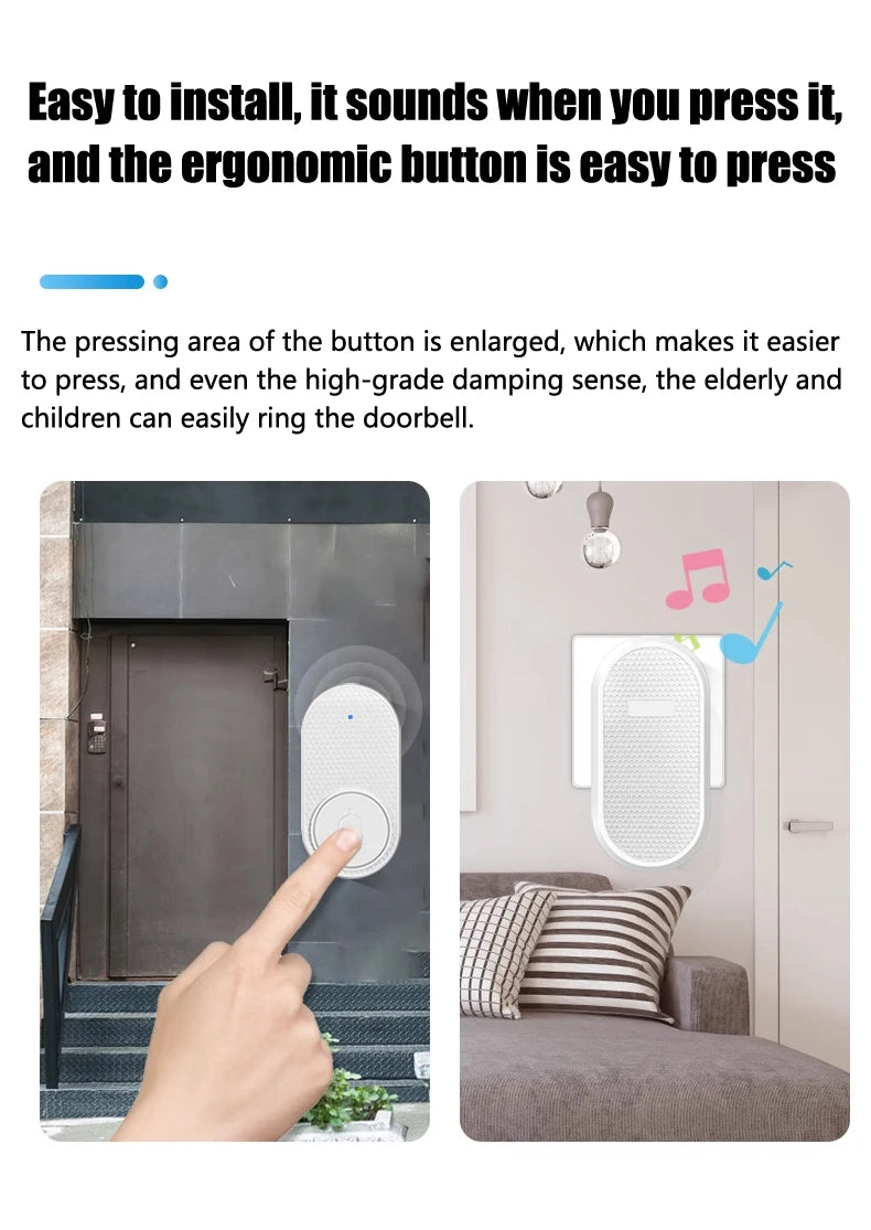 Smart Wireless Doorbell 433MHz 4 Volume Levels & Melody Chime Emergency Alarm for Elderly EU or US Plug Optional (White/Black)