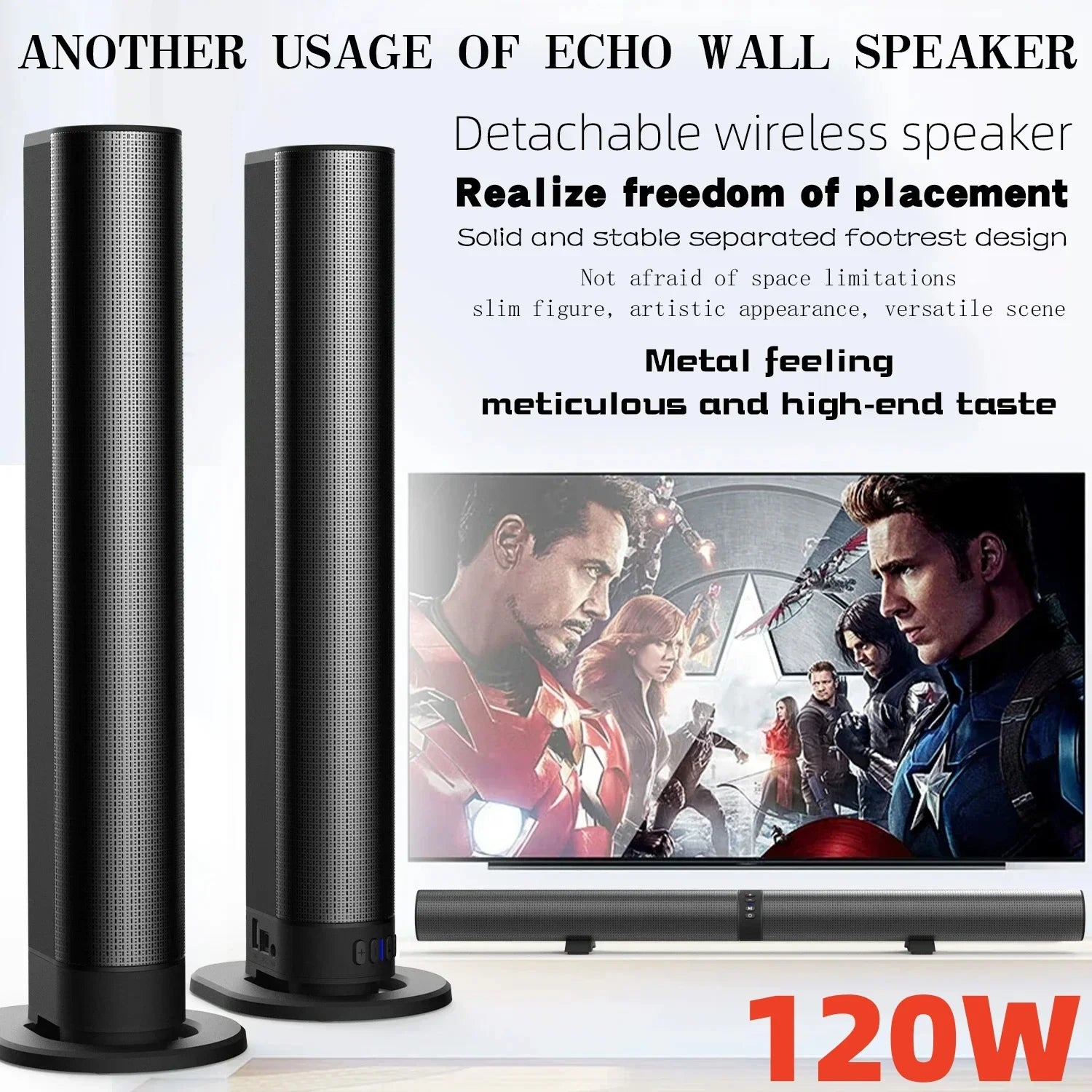 120W TV Bluetooth Speakers with 2-in-1 Detachable Home Cinema Shengba Sound System AUX/BT/OPT/FM Connections Soundbars