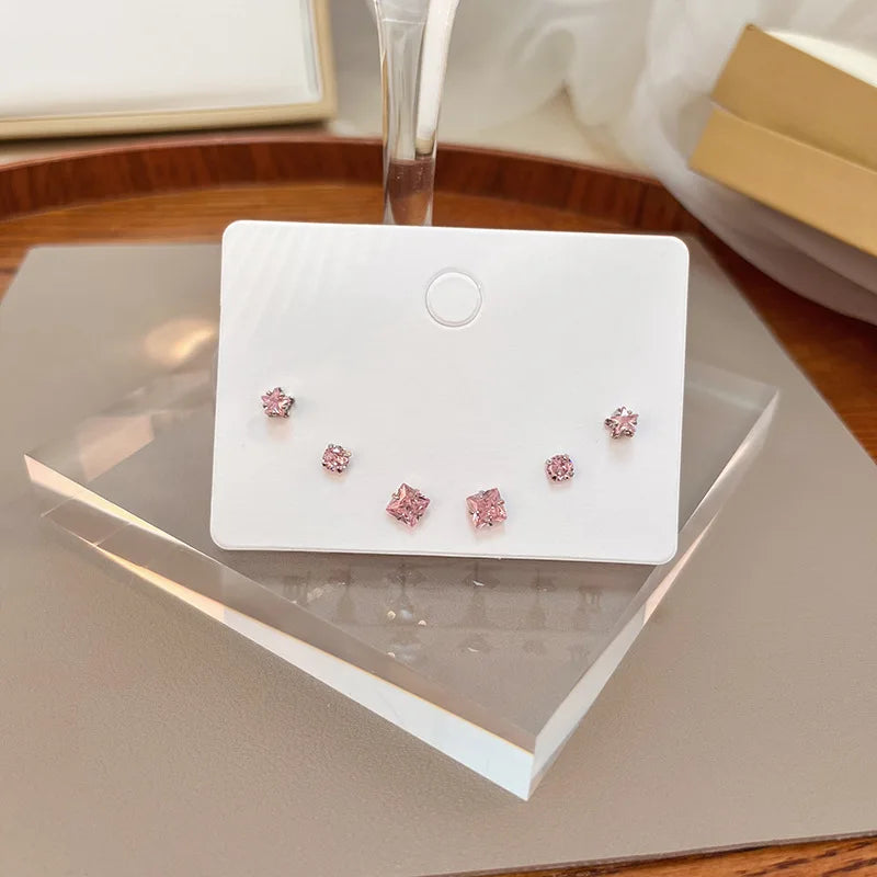 4 Pair Set Silver Color Heart Stud Earrings Sets for Women Girls Exquisite Party Dailywear Jewelry Simple Cute Gift Accessories