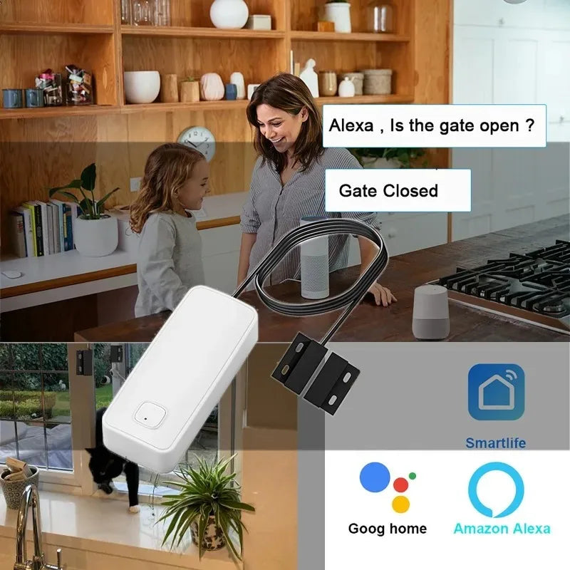 Tuya WIFI Smart Door Window Magnetic Sensor Security Alarm Open Closed Detector Home Anti-theft Door Iron Rolling Door Sensor