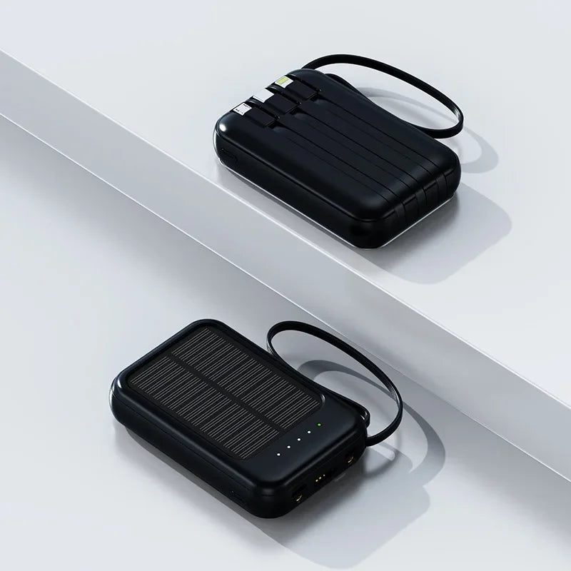 50000mAh Solar Power Bank Built Cables Solar Charger Poverbank 2 USB Port External Charger Mobile Phone Powerbank with LED Light