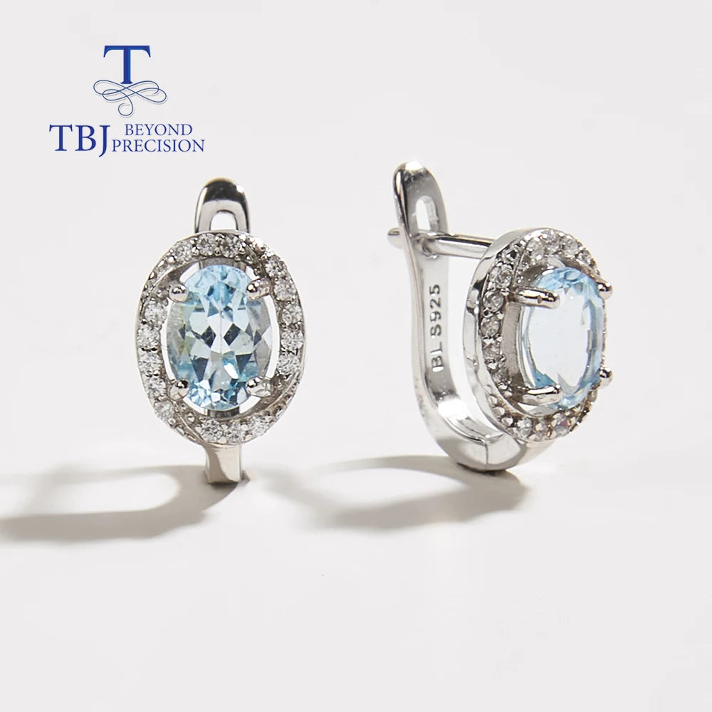 Simple design natural sky blue Topaz earrings women fashion popular fine 925 sterling silver jewelry