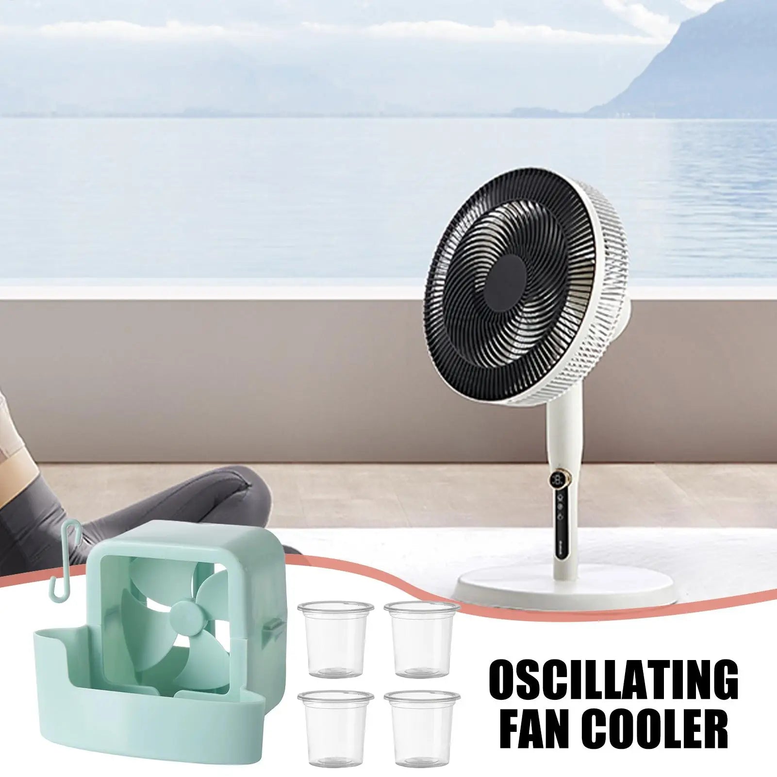 Electric Fan Hanging Cooling Tool with 4 Ice Cup Household Floor Fan Mist Cooling Adapter Hangable Ice Holder Cooler Accessories
