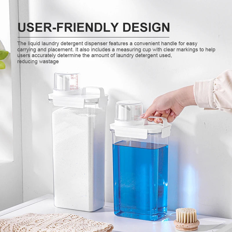 Laundry Detergent Dispenser, Clear Laundry Soap Dispenser, Airtight Food Storage Container with Measuring Cup, Home Supplies
