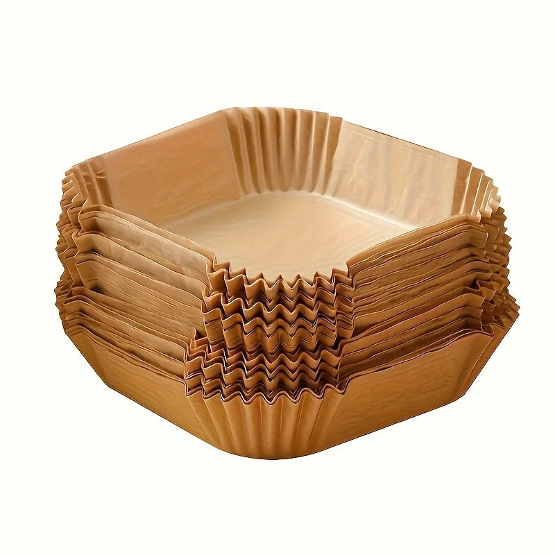 100 non-stick air fryer liners - high-quality single-layer paper with grooved edges, ensuring safe cooking, easy cleaning