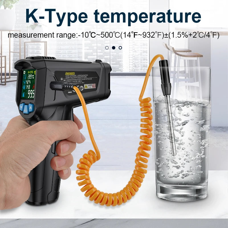 -50 to 800 Degree Mestek Digital Infrared Thermometer Laser Temperature Meter Non-contact Pyrometer Hygrometer IR Thermometer