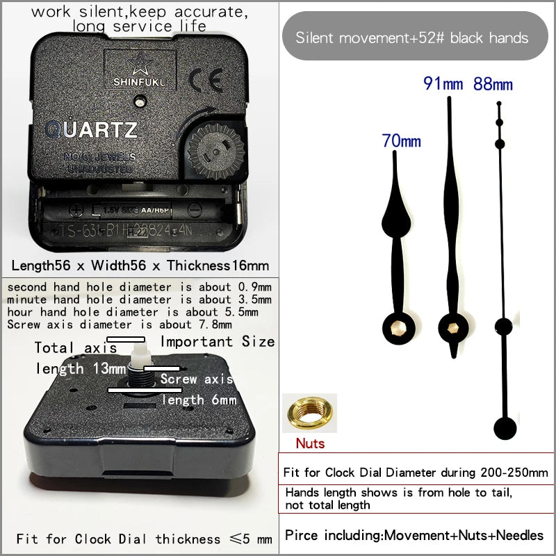 Clock Mechanism With Hands Silent Plastic DIY Accessory Kits Sweep Quartz Movement