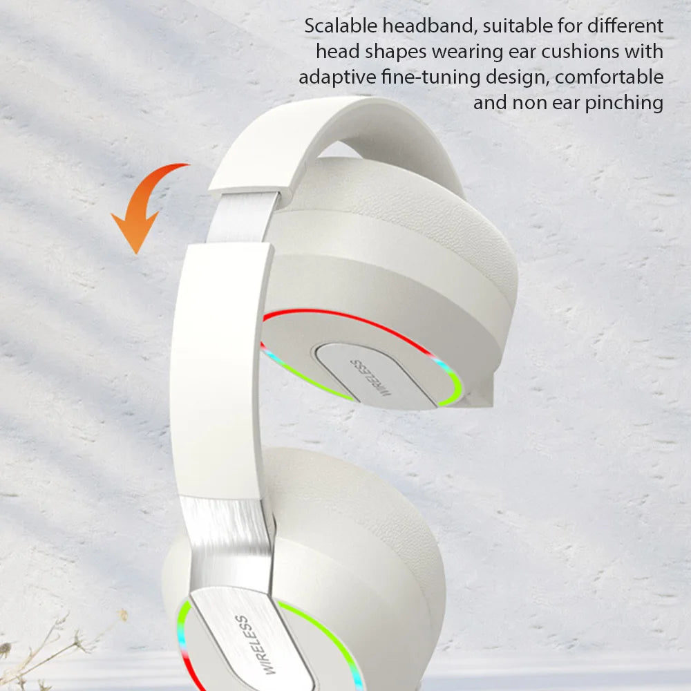 Wireless Headphones with MicroPhone Game Headset Blutooth 5.1 Gamer Surround Stereo Earphone Colourful Light PC Laptop Earpiece