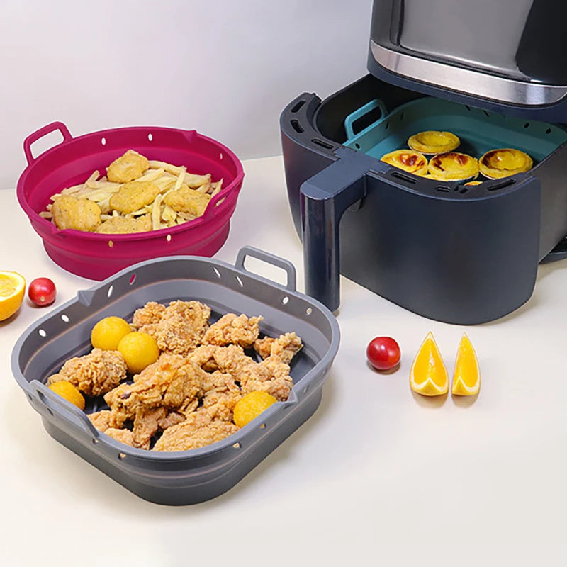 Square Silicone Air Fryer Liners Reusable Silicone Basket Easy to Clean Air Fryers Pot for 5.8 to 8 Qt Air Fryer Baking Tray