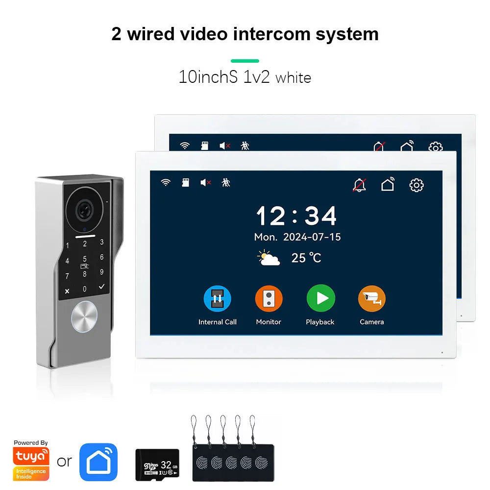 ANJIELO2Wire Digital Video Intercom System TUYA Smart 1080P Doorphone Camera Video Doorbell Support Gate DoorLockRemote Control