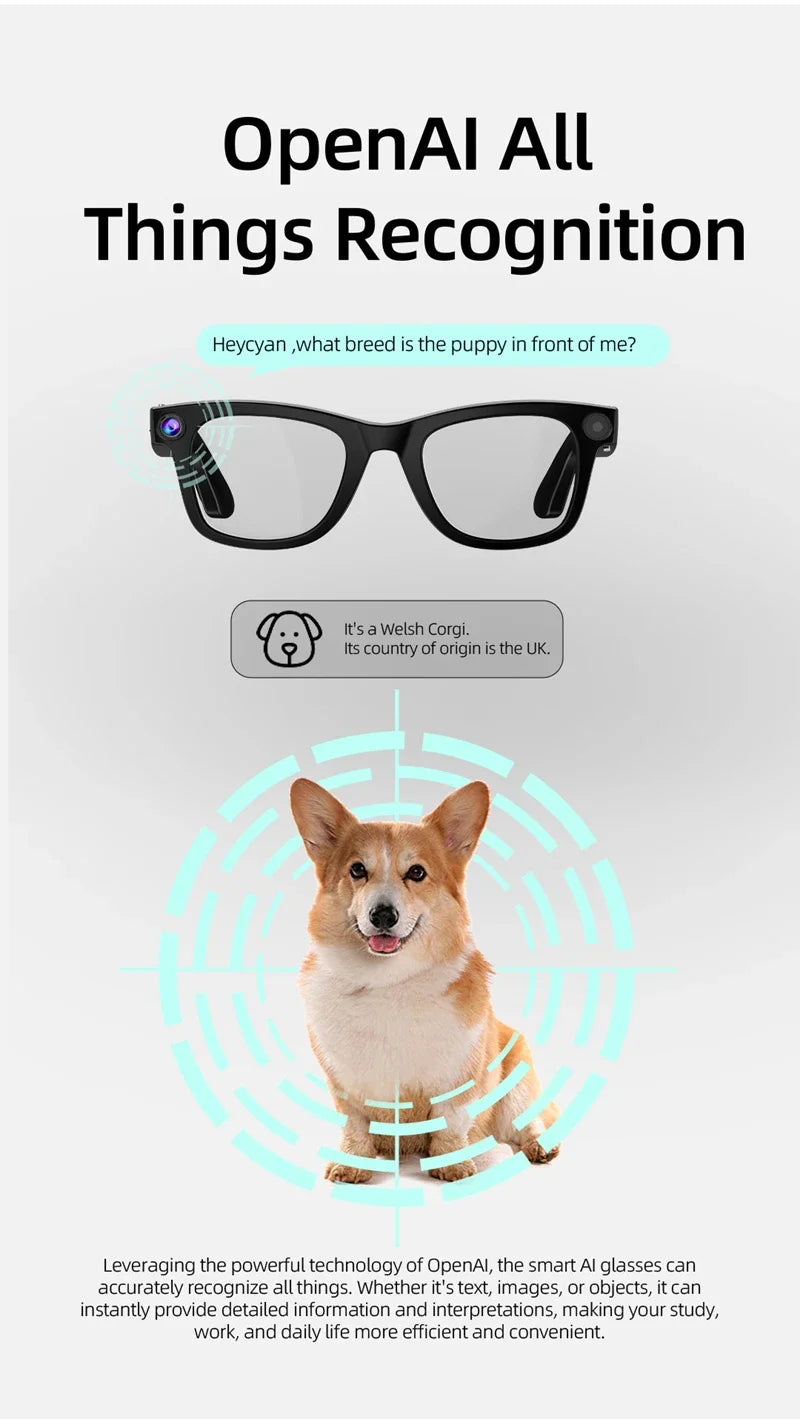 4K 800W pixel Smart AI Glasses Shooting Camera Photo Video Voice Assistant Call Translation Waterproof Bluetooth Glasses