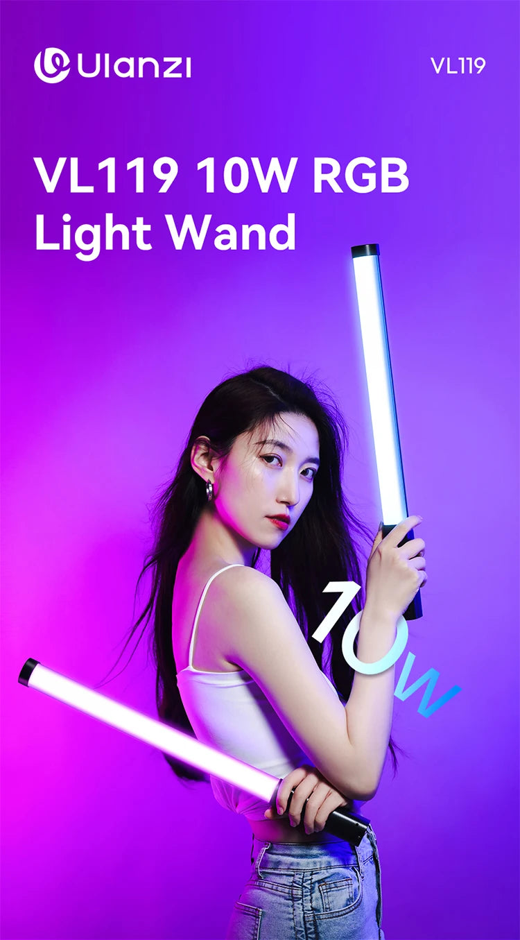 Ulanzi VL119 LED Stick Light Fill Lamp Sticks Bulk Colorful RGB Glow Stick for Photography Game Birthday Wedding Party Supplies