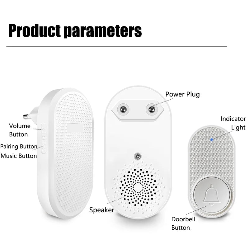 Smart Wireless Doorbell 433MHz 4 Volume Levels & Melody Chime Emergency Alarm for Elderly EU or US Plug Optional (White/Black)