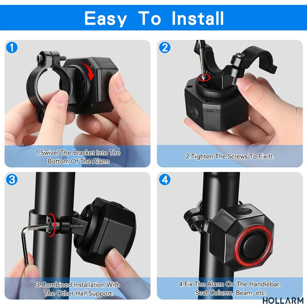 Hollarm Smart Bike Taillight Alarm Anti Theft Burglar Bicycle Light Alarm USB Charge Smart Brake Sensing Remote Control Tail Lam