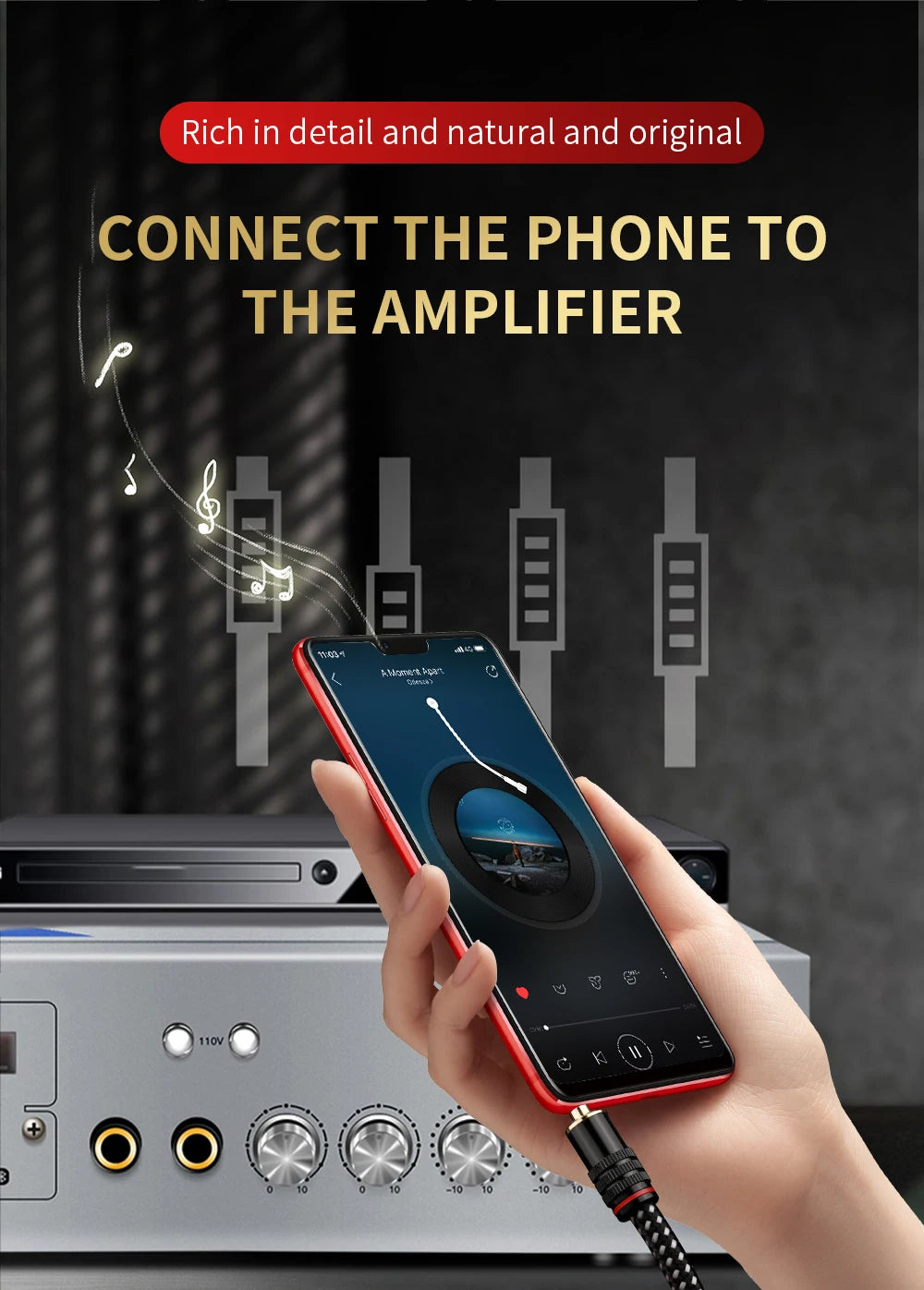 YYAUDIO HIFI 6N OFC Conduct 3.5mm to 2RCA Audio Cable Gold plated Plug 3.5mm Jack for Speaker Decoder Amplifiers
