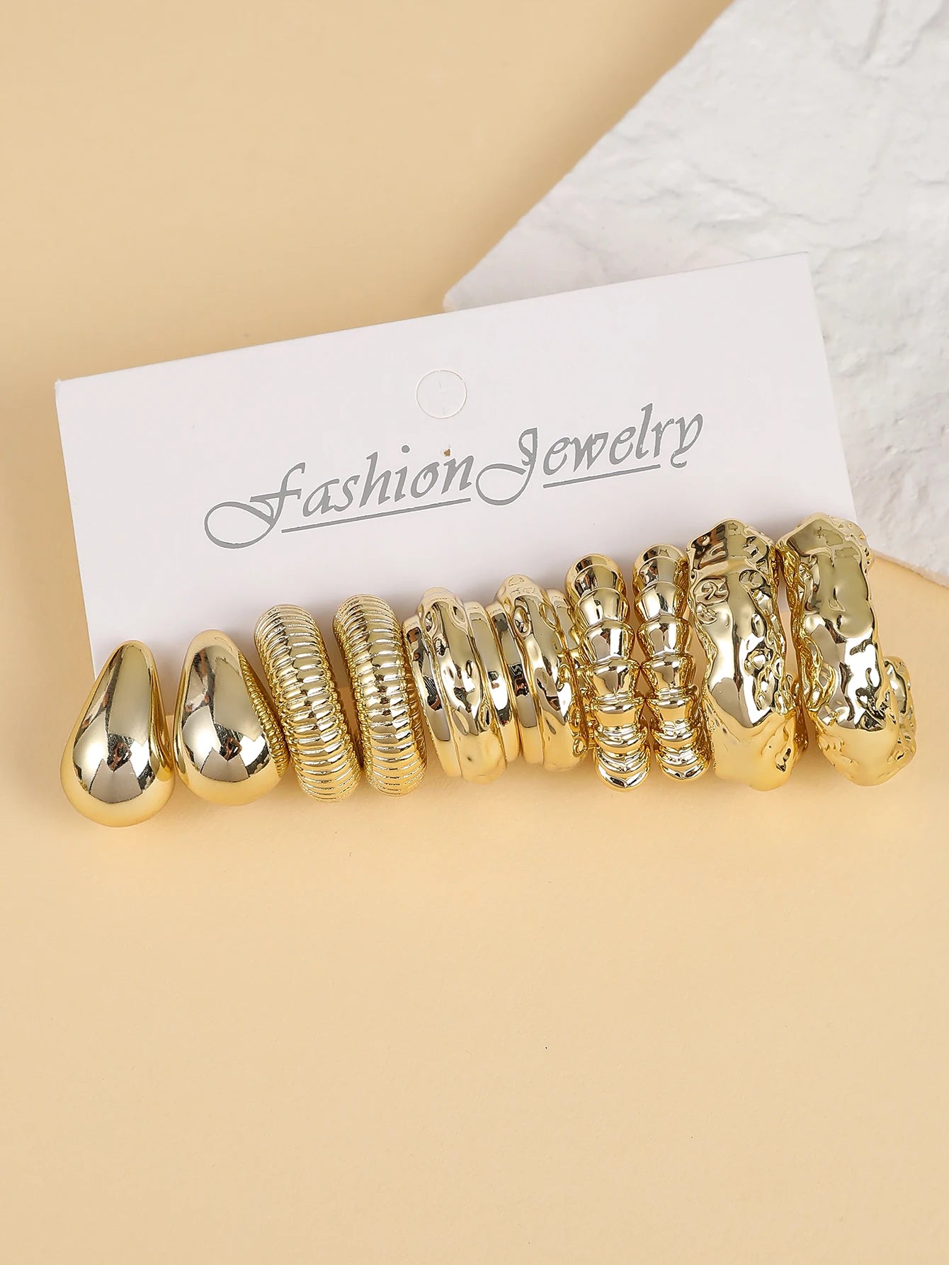 5Pairs-15Pairs/set of new irregular shaped ABS ACRYLIC golden CCB lightweight earring set, suitable for women's daily dressing