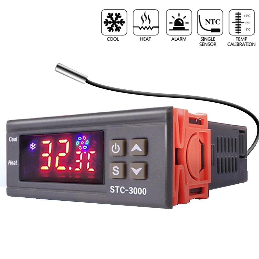 STC-1000 Digital LED Temperature Controller Heating Cooling Centigrade Thermostat 2 Relays Output with NTC Sensor Probe 12v 24v