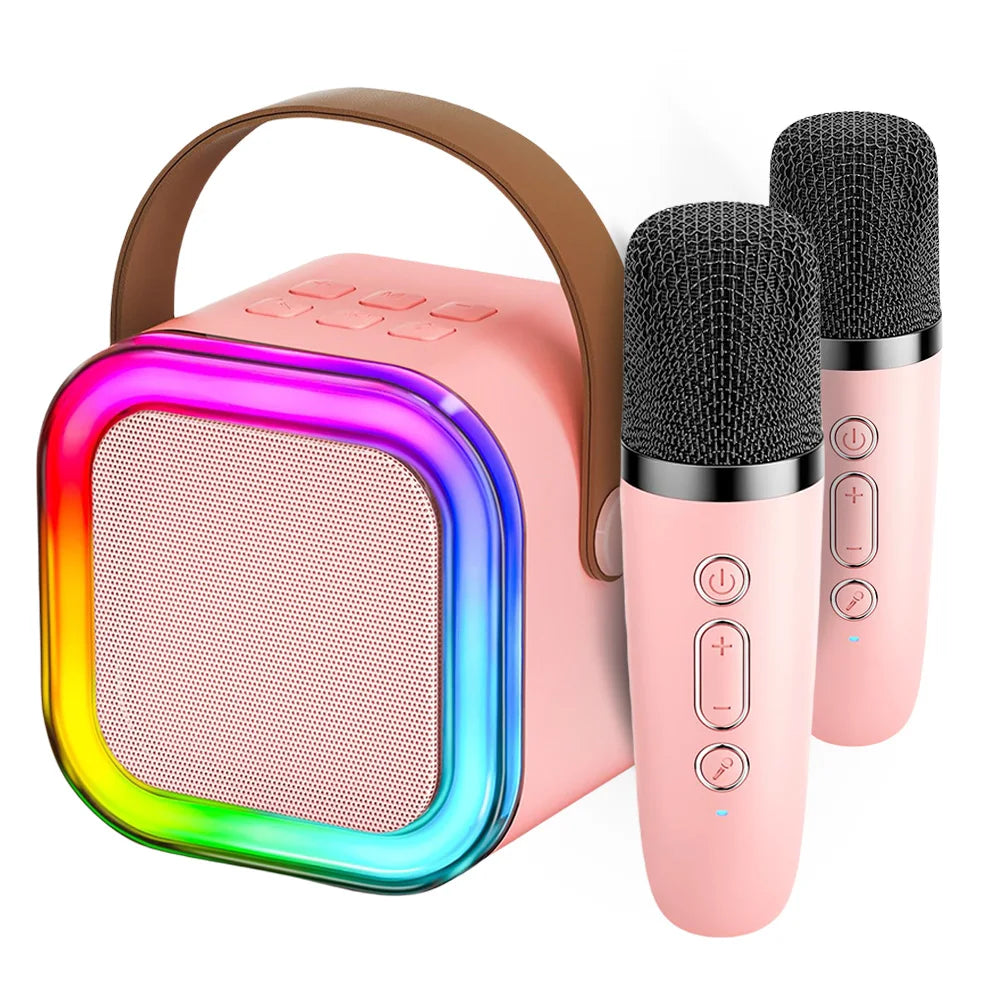 K12 Wireless Microphone Karaoke Machine Bluetooth Speaker Mini Home Theater Speakers KTV HIFI Stereo Sound Adjustable LED Lights