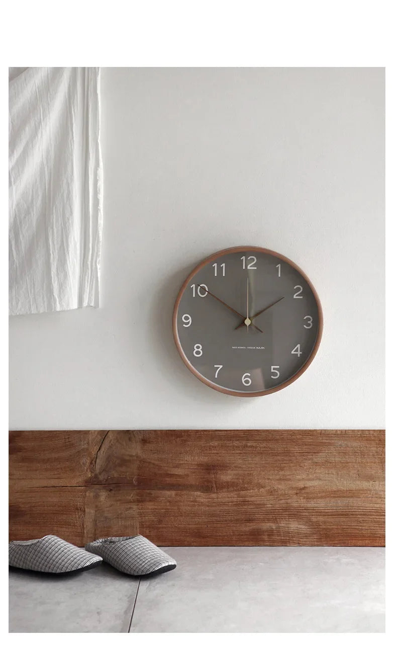 Clocks Solid Wood Transparent Glass Wall Clock Living Room Home Fashion Wall Hanging Light Luxury Nordic Simple Clock