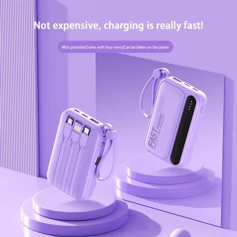 With 4In1 Cables 120W 500000mAh Power Bank Large Capacity Intelligent Digital Display Light Portable Powerbank For iPhone Huawei