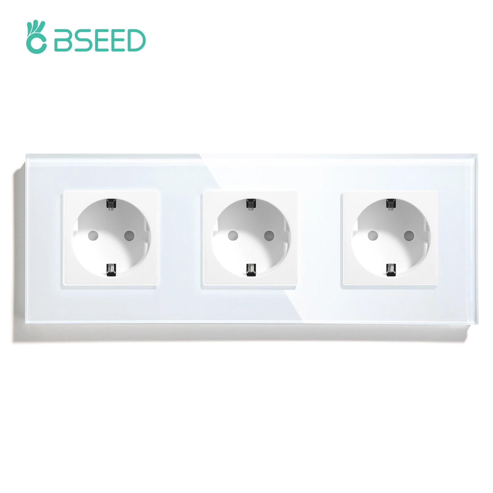 BSEED Touch Light Switch With EU Power Wall Sockets White Wall Led Switches 1/2/3Gang 1Way Crystal Glass Panel Dark Backlight