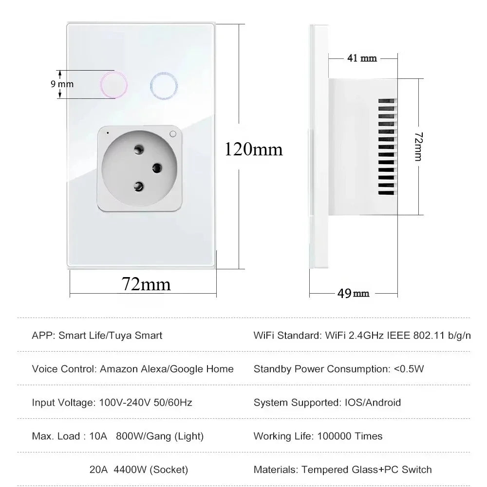 Melery Israel Wall Socket Wifi Smart Light Switch Tuya Plug Electrical Outlet Touch Glass Panel Intelligent Alexa Google Home