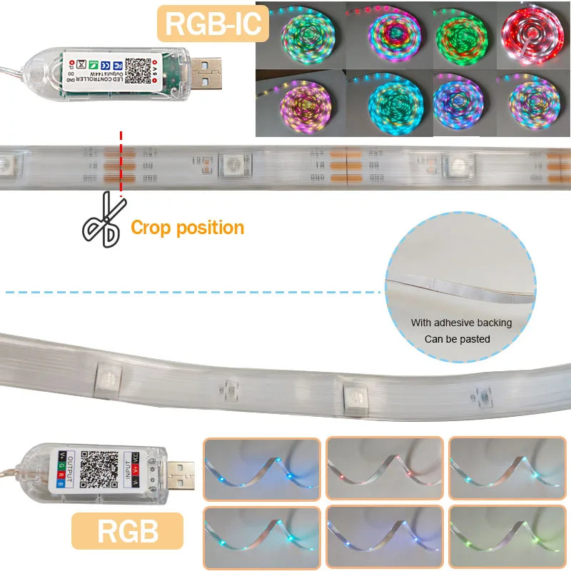 Outdoor LED Strip Lights Waterproof IP68 USB RGB LED Strip with Bluetooth App RF Remote Control Music Sync for Indoor Outdoor