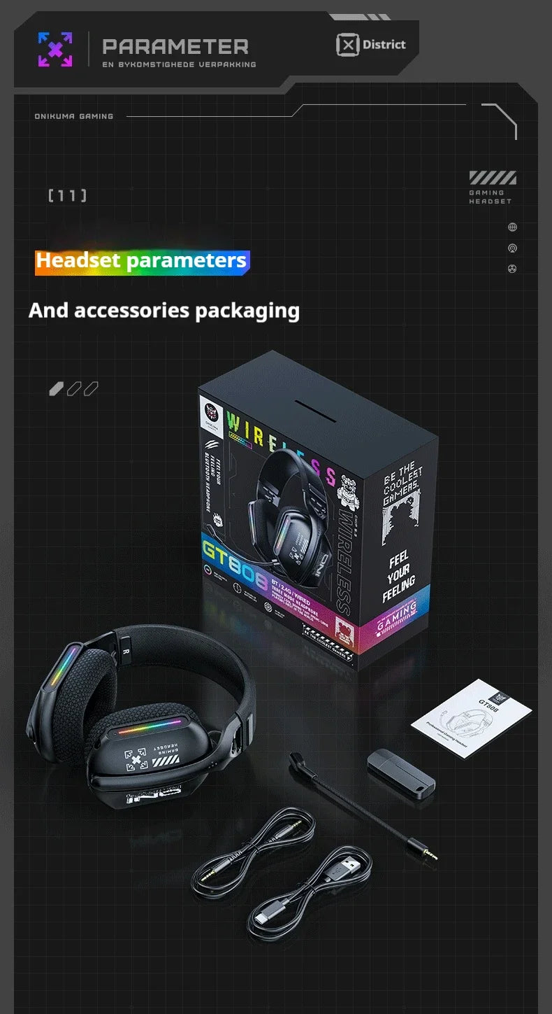 Wireless Gaming Headset: 2.4G/Wired/Bluetooth 3 Modes, Bendable HD Mic, Soft Ear Pads, Immersive Sound for PC/PS4/PS5 – Black