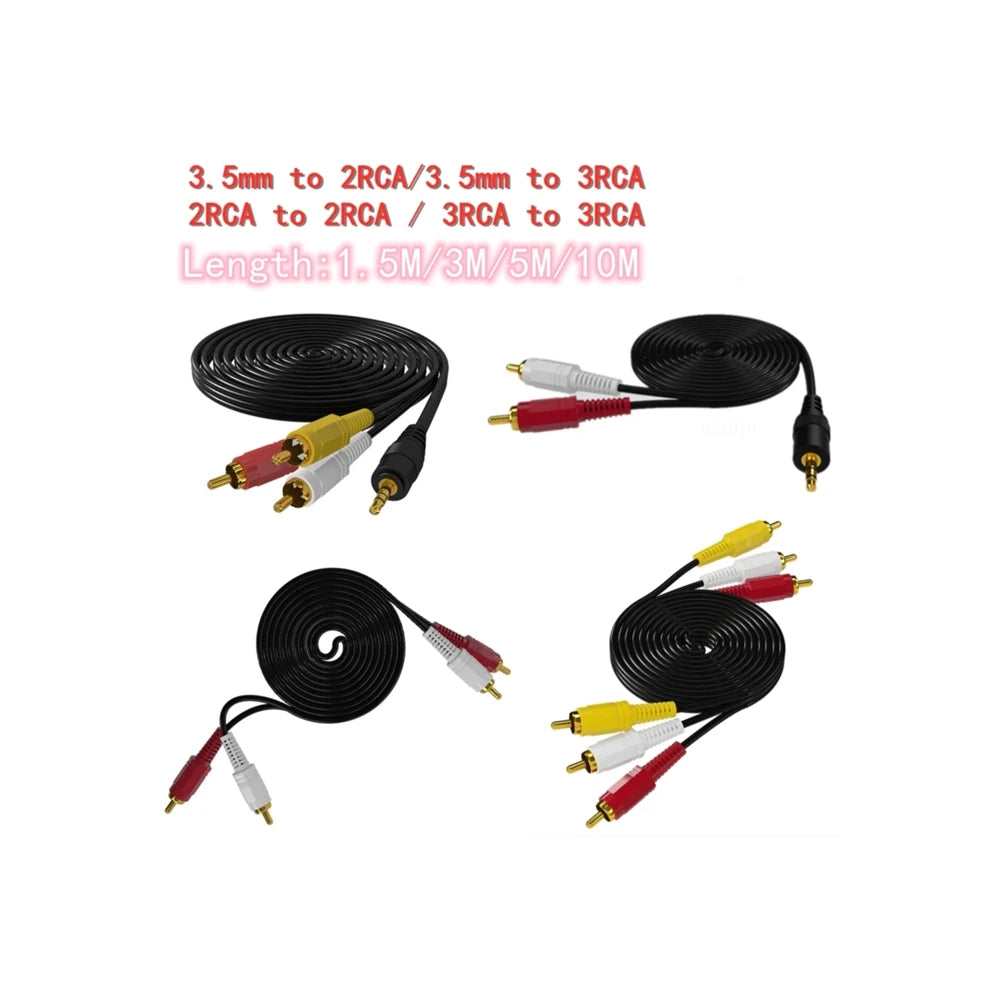 3.5mm to 3RCA to 3RCA 3.5mm to 2RCA to 2RCA Audio Video Cable Gold-Plated AV Cable for TV Amplifier Home Theater Speaker
