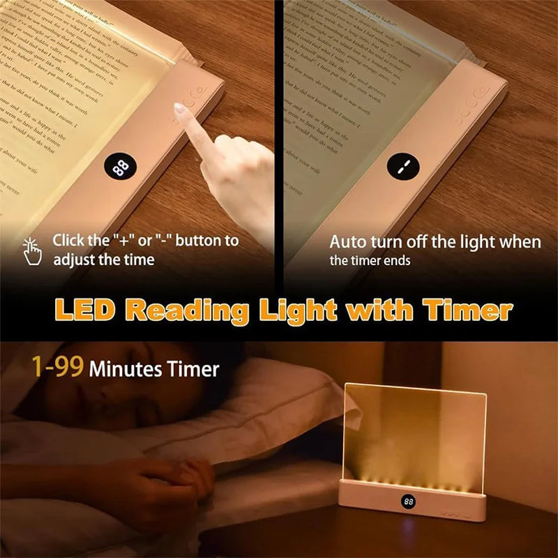 Smart Led Reading Light, Book Lights at Night, Rechargeable Clear Flat Reading Lights with 3 Colors & Timer, Eye-Friendly Glow