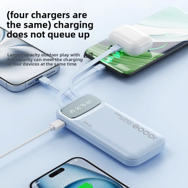 CCC Certified 10000mAh 20000mAh Power Bank Built in Type C Cable Ultra Thin Digital Display Portable External Battery Powerbank