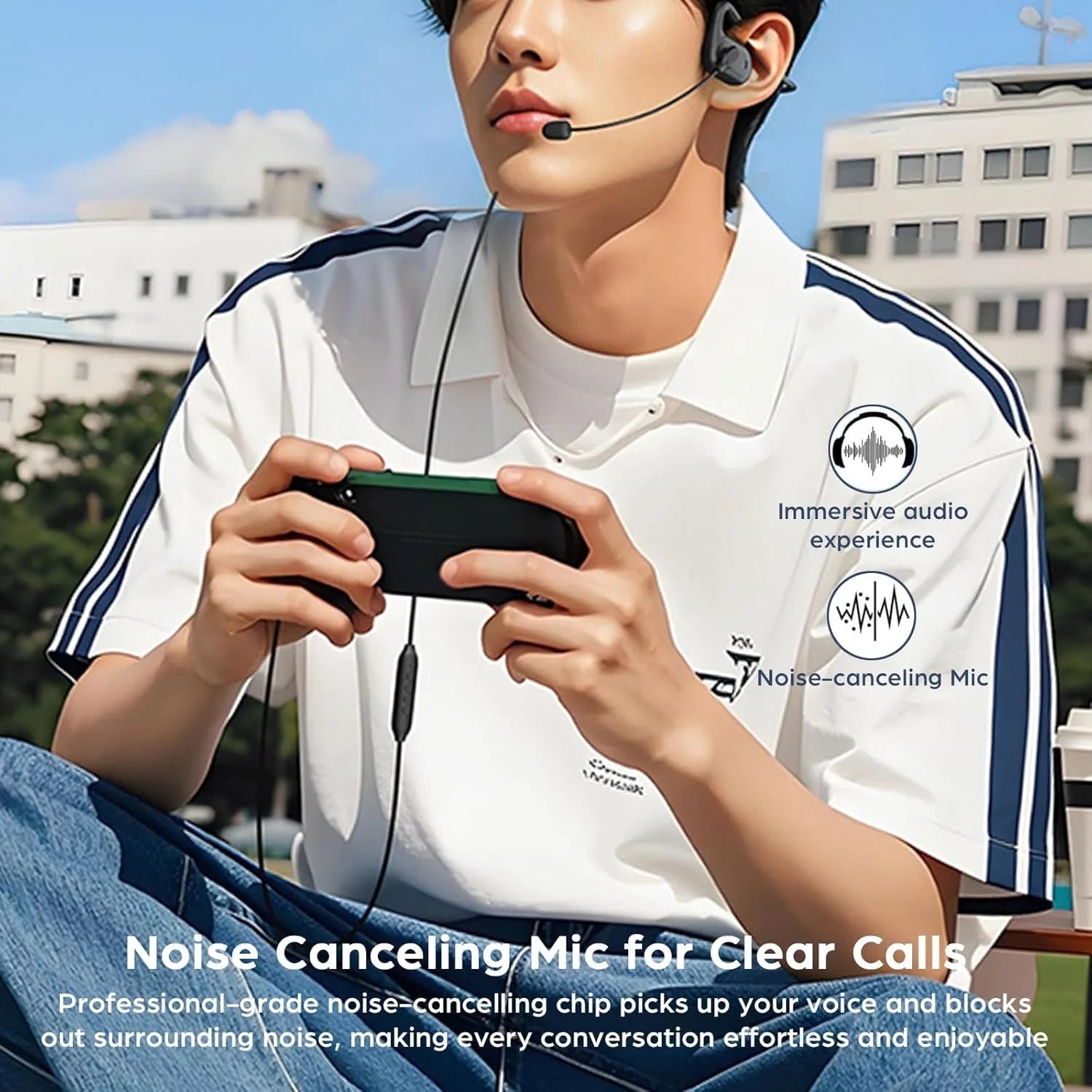 Open Ear Headphones Type-C Air Conduction Hifi Sound Gaming Headset with DSP Noise Reduction Earphones Microphone for Phone PC