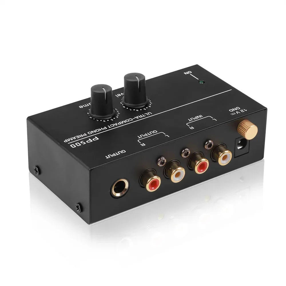 Audio Amplifier Phono Preamp Pre Amp Preamplifier with Level Volume Control RCA Input Output 1/4" TRS Output for Turntable