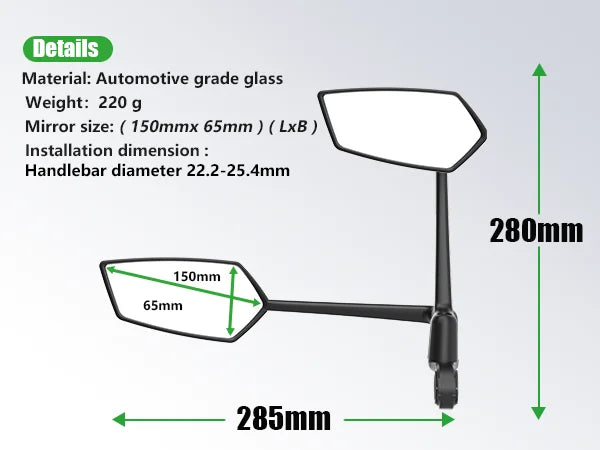 RBRL Bicycle Handlebar Rearview Mirror Automotive-Grade Wide Angle Ultra Clear Bike Mirror 360 Rotatable for Electric Scooter