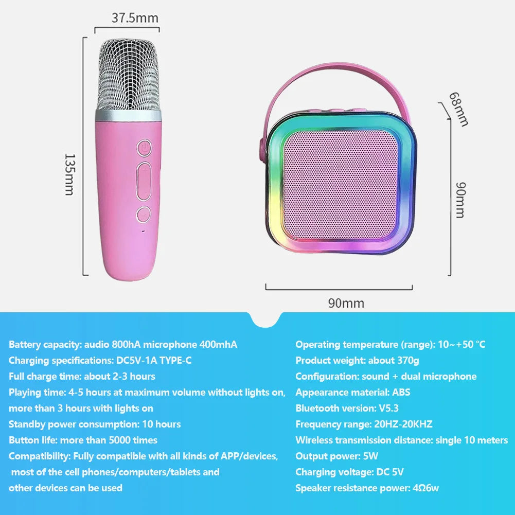 K12 Wireless Microphone Karaoke Machine Bluetooth Speaker Mini Home Theater Speakers KTV HIFI Stereo Sound Adjustable LED Lights