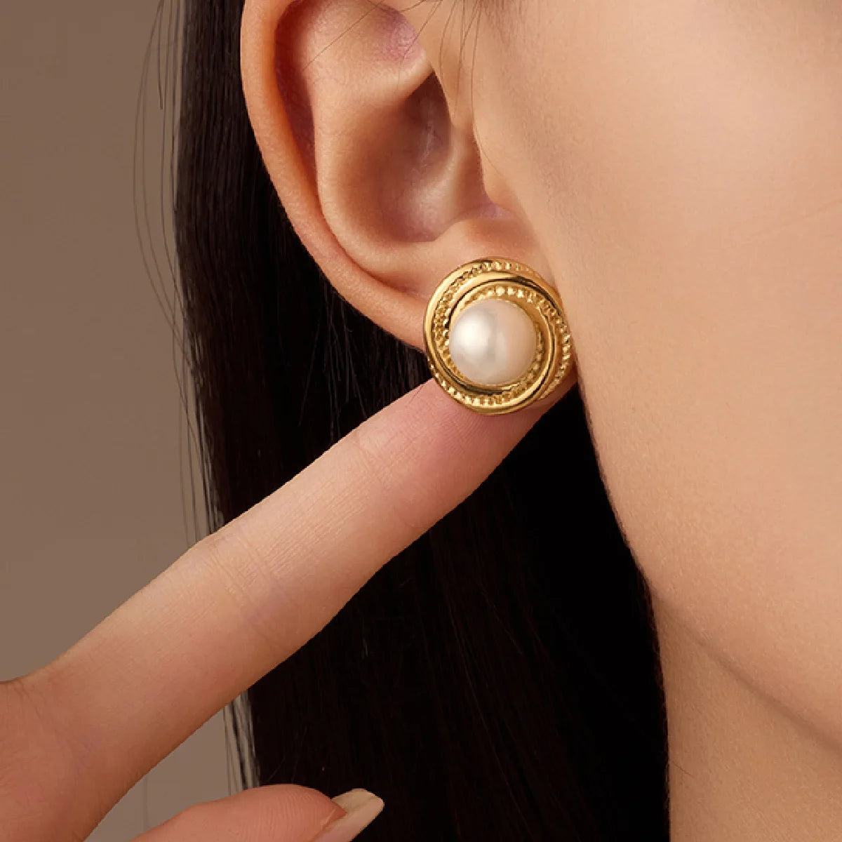Fashion Stainless Steel Pearl Earrings for Women Texture Geometric Irregular Round Metal Stud Earring Trendy Jewelry Gift
