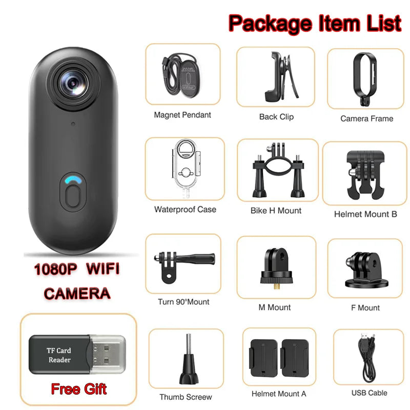 Magnetic 4K Mini Action Camera HD 1080P WiFi Wireless Body Mount POV Holder Bodycam Vlogging Motorcycle Helmet Sports Video Cam
