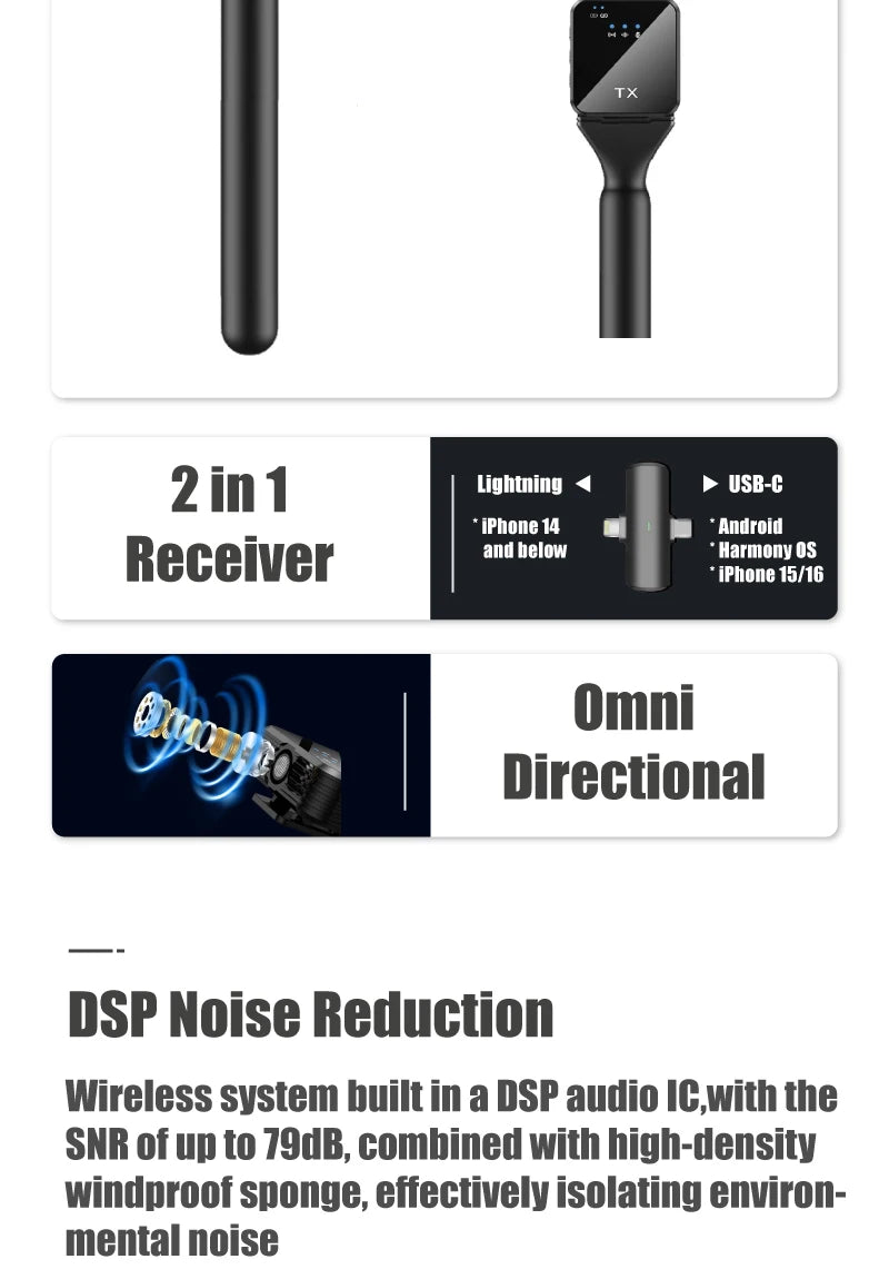 Wireless Interview Mic Professional Handheld reporter Microphone for iPhone Smartphone content creator Broadcast iOS Android mic