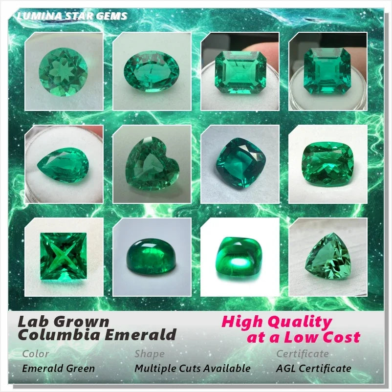 Lab Grown Colombian Emerald Stone High Quality Multiple Cuts Available Hydrothermal Hand-cutting Selectable AGL Certificate