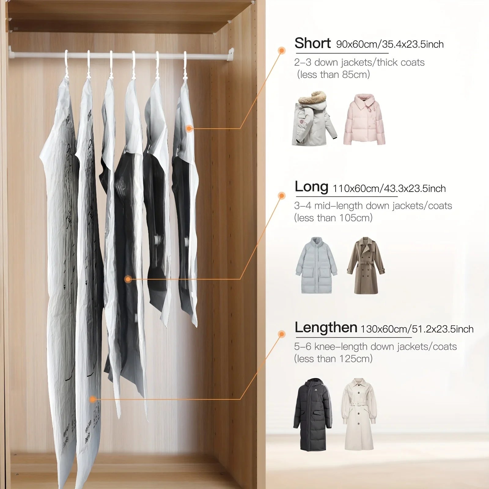 8pcs Hanging Vacuum Sealer Bags Compatible for Clothes,Suits, Jackets - Space Saving Wardrobe Organizer with,Vacuum Storage Bags