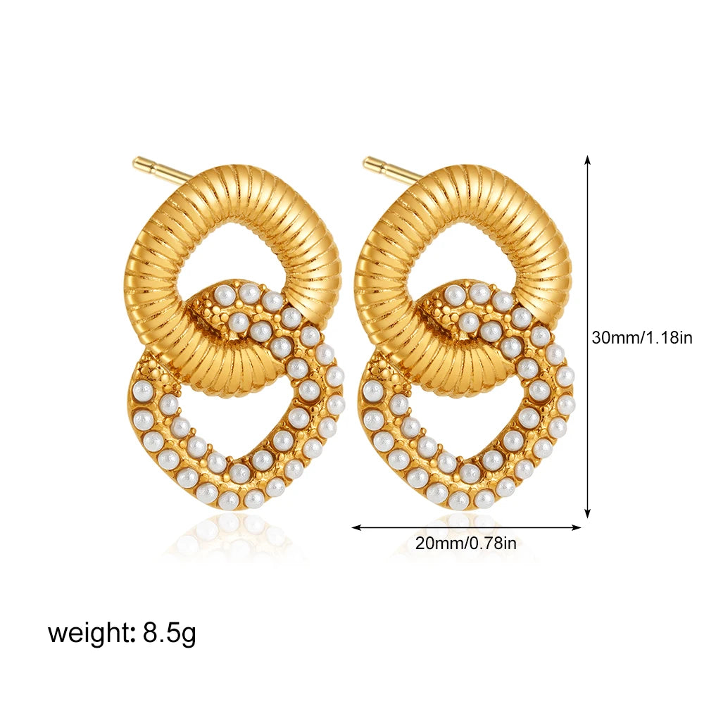 Fashion Stainless Steel Pearl Earrings for Women Texture Geometric Irregular Round Metal Stud Earring Trendy Jewelry Gift