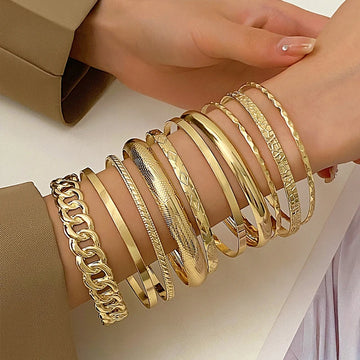 10 Pcs Punk Trendy Multilayer Bracelets Set for Women Elegant Delicate Twist Sparkling Adjustable Bangles Jewelry Couples Gifts