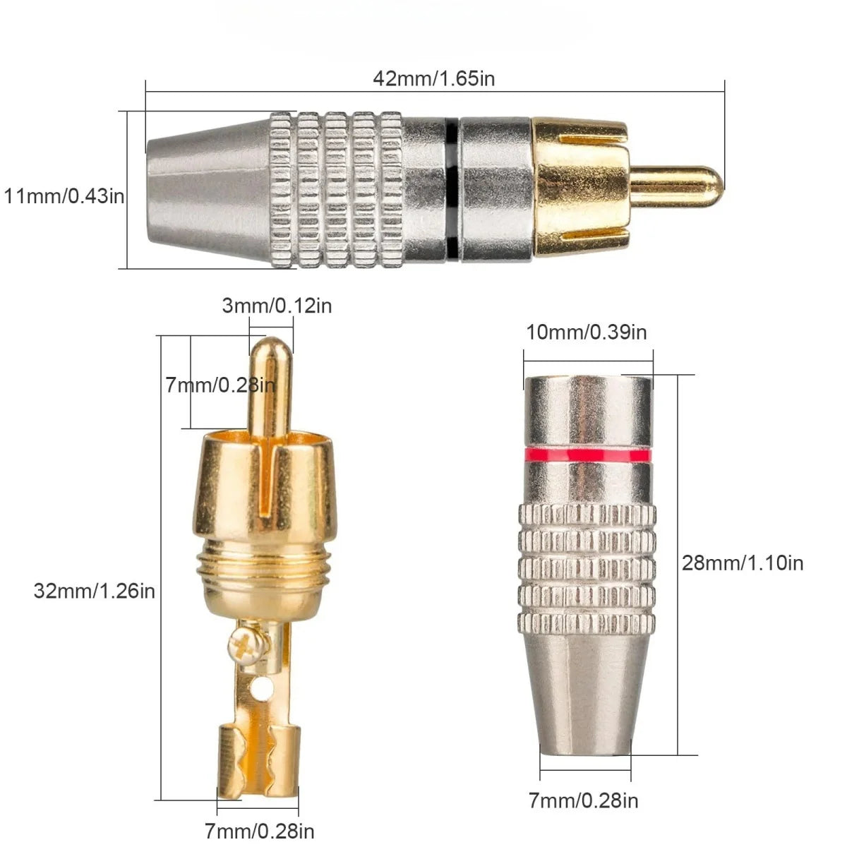 10Pcs RCA Male Plug Solder Gold Audio Video Cable Adapter Connector for Receiver Amplifiers and Sound Systems