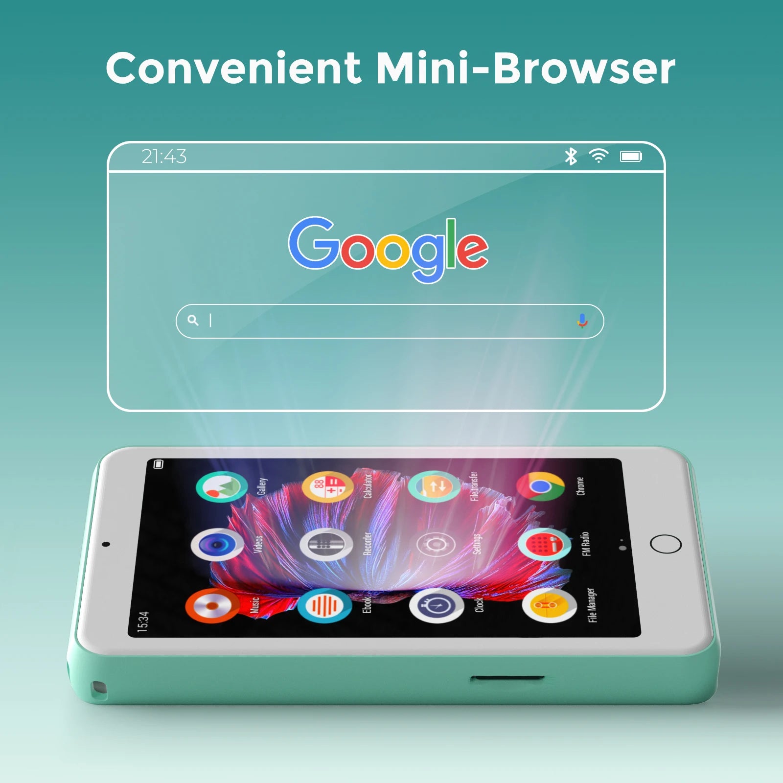 Portable MP4/MP3 player bluetooth speakers & wifi, music player with video, FM radio, eBooks, Recorder, capacity up to 512 GB