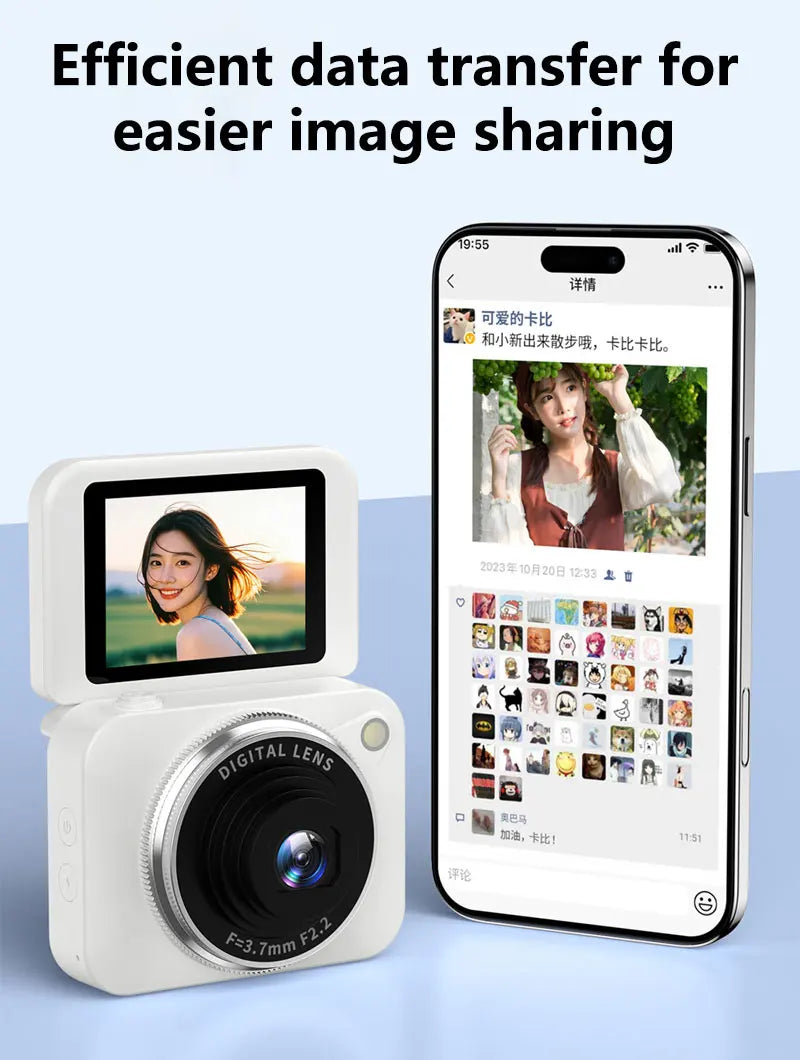 4K HD Pixel Camera 180° Flip-Up CCD Vlog Video Recorder for Selfies Student-Friendly Portable Compact Camera Gifts
